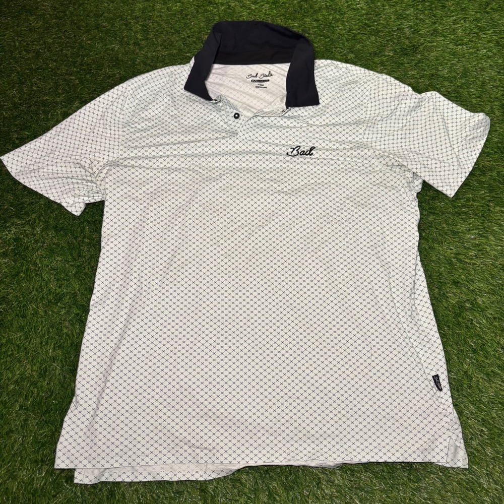 Bad Birdie Mens Performance Golf Polo Shirt XL White Black Cross Pattern